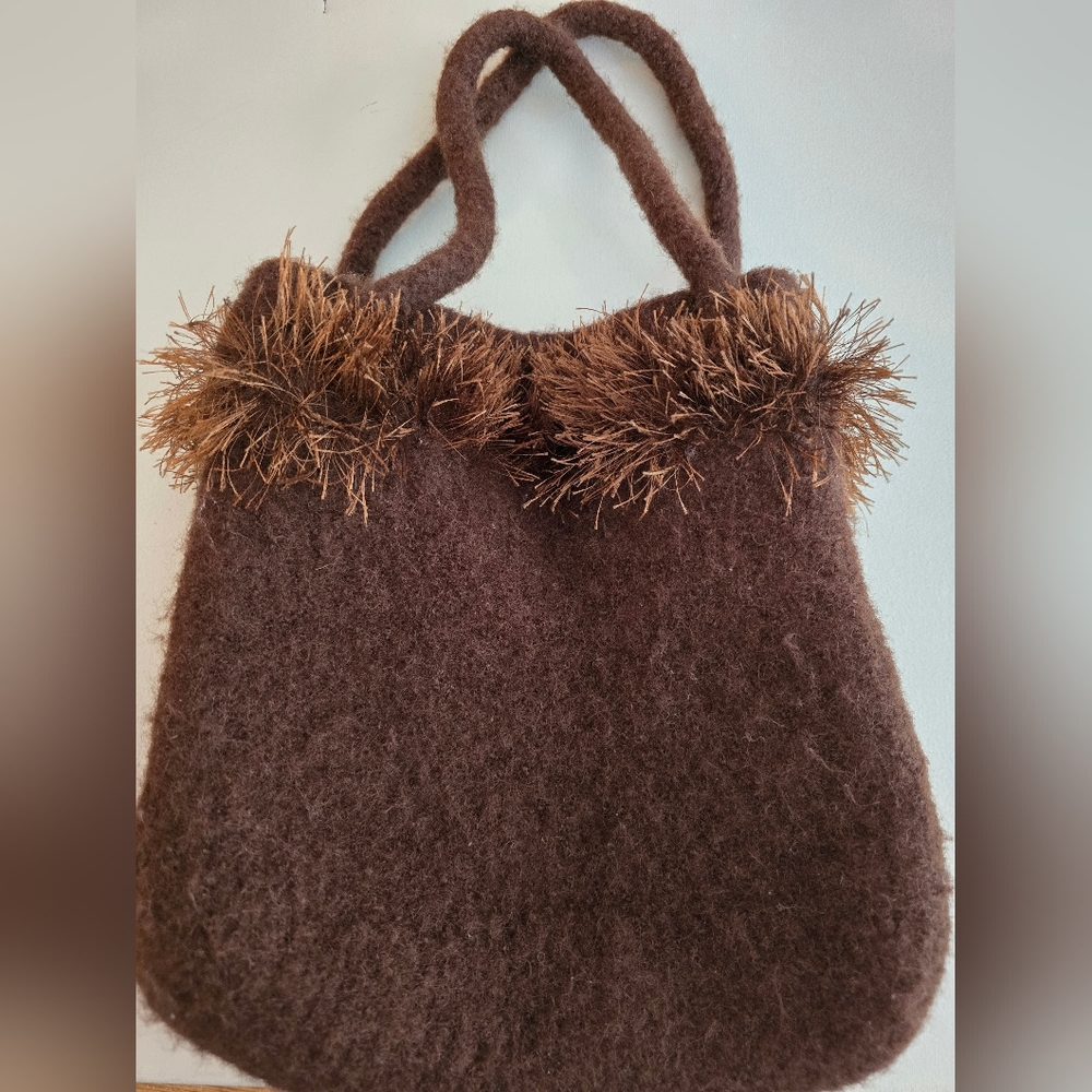 New Elegant Hand-Crafted Brown Felted Wool Handbag